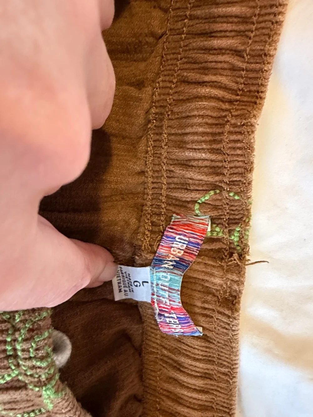 Urban Outfitters Brown Corduroy Wide Leg Pants with Floral Embroidery - Picture 3 of 4